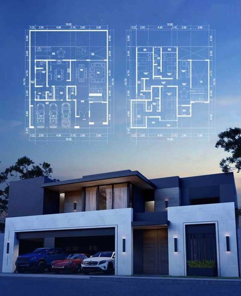 Muestra el plan de una casa construida por Uno A Proyectos